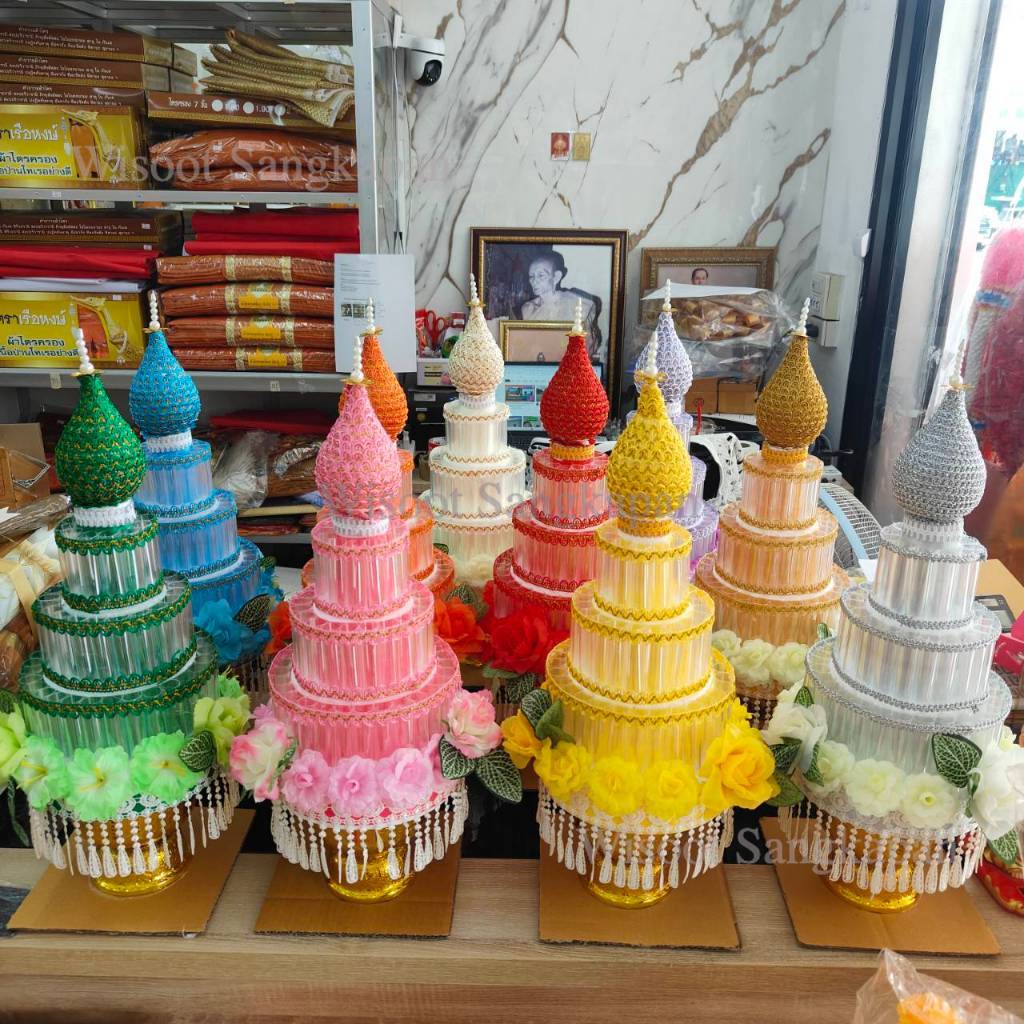 ต้นกฐิน พุ่มกฐิน ต้นผ้าป่า งานสวย สำหรับงานบุญกฐิน ทอดผ้าป่า คละลายตกแต่ง ใส่ธนบัตรได้ 58-60 ใบ ราคาชุดละ