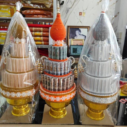 พุ่มกฐิน ต้นกฐิน ต้นผ้าป่า งานสวย สำหรับงานบุญกฐิน ทอดผ้าป่า ใส่ธนบัตรได้ 60 ใบ ราคาชุดละ