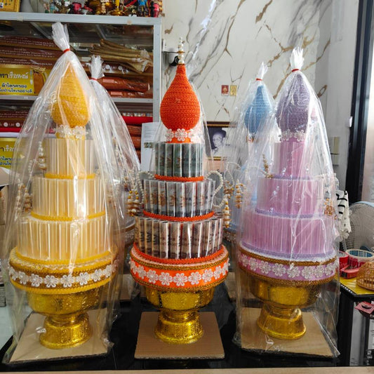 พุ่มกฐิน ต้นกฐิน ต้นผ้าป่า งานสวย  สำหรับงานบุญกฐิน ทอดผ้าป่า ใส่ธนบัตรได้ 60 ใบ ราคาชุดละ